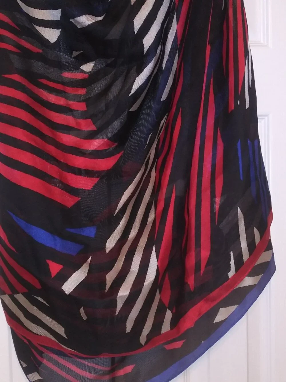W BY WORTH 100% Silk Scarf Blue, red, white 26x70